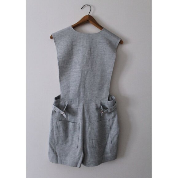 Tibi Suiting Open Front Linen Short Jumpsuit Herringbone Size 00 - Picture 2 of 4